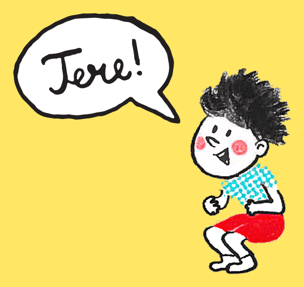 Joonistatud poiss vastab: Tere!